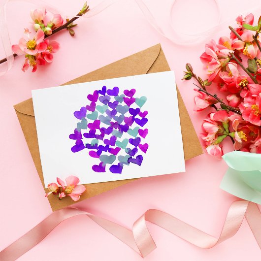 Carte Postale Coeurs de la Saint Valentin - violet et aqua