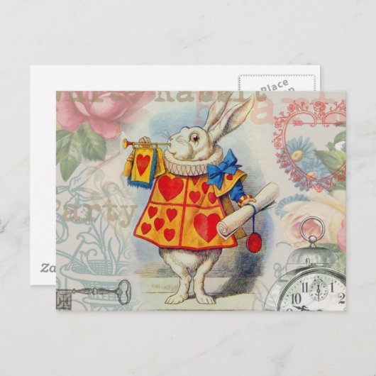 Carte Postale Coeurs de lapin blanc Alice Classic (Devant / Derrière)