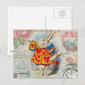 Carte Postale Cœurs de Lapin Blanc Alice Classique (Devant / Derrière)