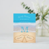 Carte Postale Coeurs de mariage sur la plage dans le sable RSVP (Debout devant)