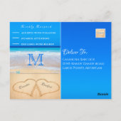 Carte Postale Coeurs de mariage sur la plage dans le sable RSVP (Dos)