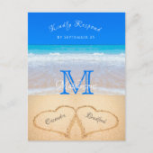 Carte Postale Coeurs de mariage sur la plage dans le sable RSVP (Devant)
