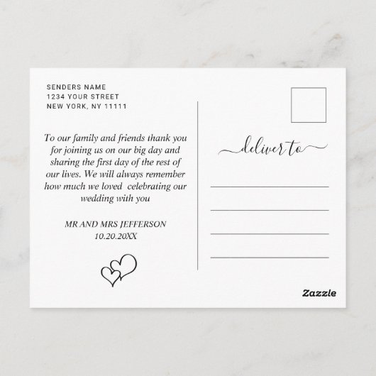 Carte Postale Coeurs de mariage tout simplement élégants Merci p (Dos)