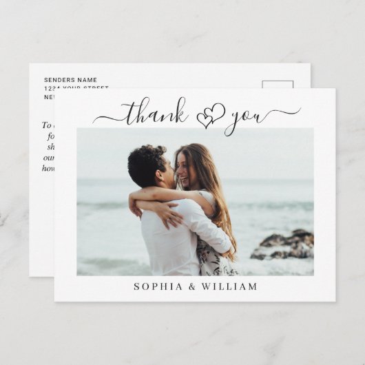 Carte Postale Coeurs de mariage tout simplement élégants Merci p (Devant / Derrière)