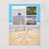Carte Postale Coeurs de plage tropicaux en Merci Mariage de sabl (Devant)