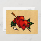 Carte Postale Coeurs de tatouage avec flèche (Devant / Derrière)