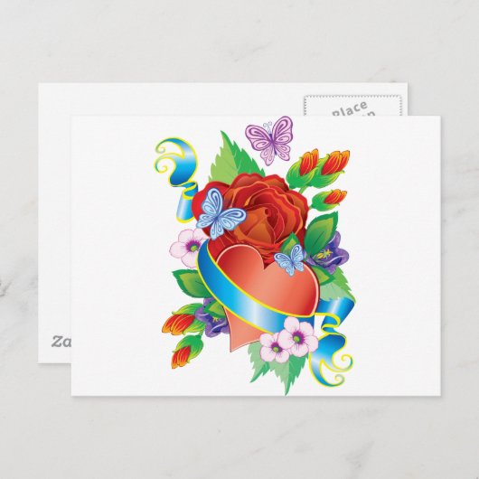 Carte Postale Coeurs de tatouage rose (Devant / Derrière)