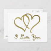 Carte Postale Cœurs d'or entrelacés je t'aime (Devant / Derrière)