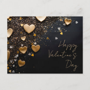 Carte Postale Coeurs d'or sur parties scintillant noire Valentin