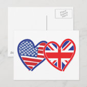 Carte Postale Coeurs du drapeau américain/Union Jack (Devant / Derrière)