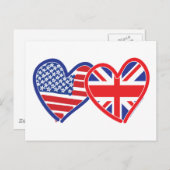 Carte Postale Coeurs du drapeau américain/Union Jack (Devant / Derrière)