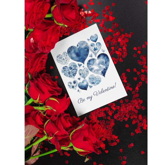 Carte Postale Coeurs en Delft Blue, Valentine