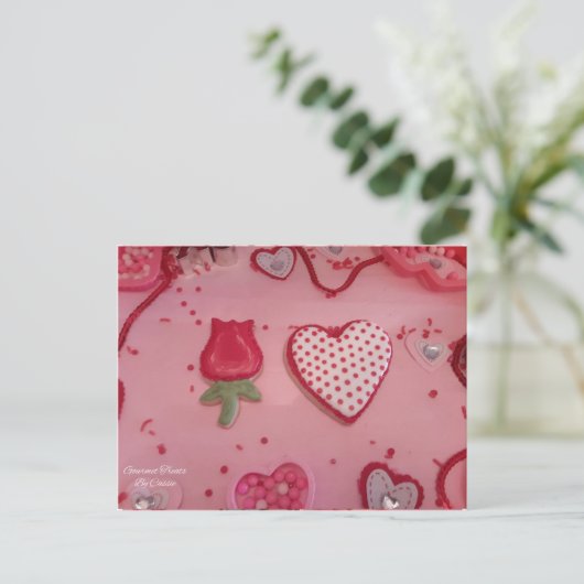 Carte Postale Coeurs et biscuits à sucre Rose des Traitements ga (Debout devant)
