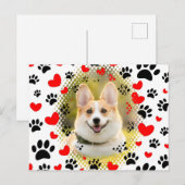 Carte Postale Coeurs Et Empreintes de pattes Cadre Chien (Devant / Derrière)