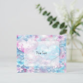 Carte postale coeurs et fleurs aqua rose (Debout devant)