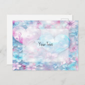 Carte postale coeurs et fleurs aqua rose (Devant / Derrière)