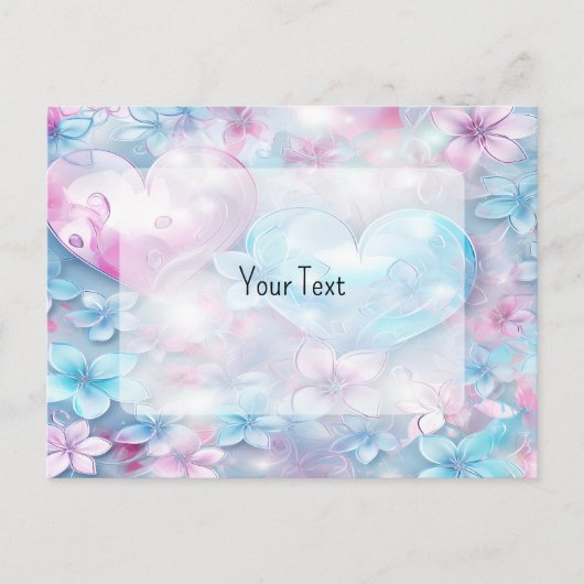 Carte postale coeurs et fleurs aqua rose (Devant)