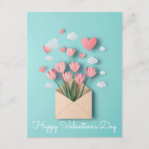 Carte Postale Coeurs et fleurs coupés en papier Salutation de Va