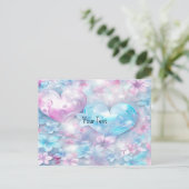 Carte postale coeurs et fleurs rose aqua (Debout devant)
