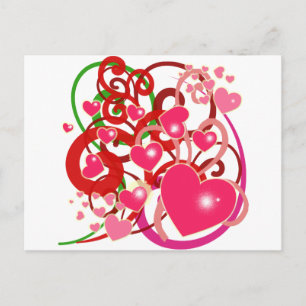 Carte Postale Coeurs et manuscrits brillants pour les amoureux