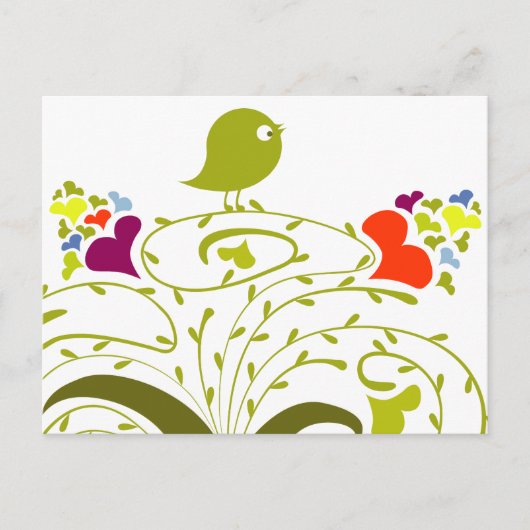 Carte Postale Coeurs Et Oiseaux Sur Un Petit Arbre (Devant)