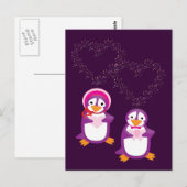 Carte postale Coeurs et pingouins (Devant / Derrière)