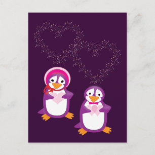 Carte postale Coeurs et pingouins