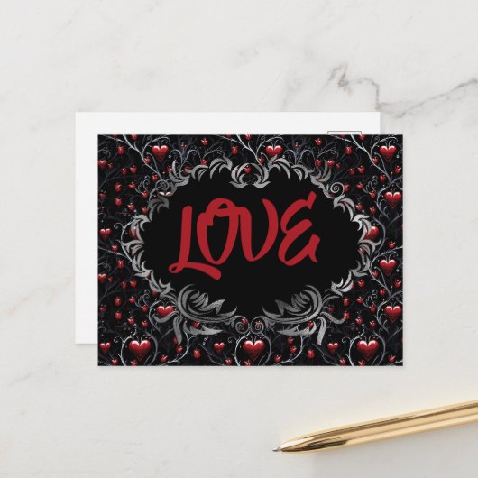Carte Postale Cœurs gothiques AMOUR Saint-Valentin (Devant/Arrière en situation)