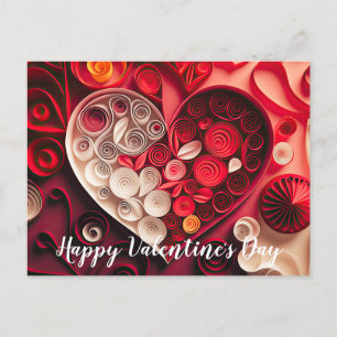 Carte Postale Coeurs Heureuses Saintes-Valentin rouges et roses