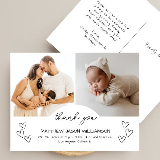 Carte Postale Coeurs mignons dessinés à la main 2 Merci photo bé