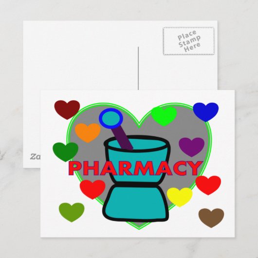 Carte Postale Coeurs multicolores "PHARMACIE" (Devant / Derrière)