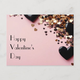 Carte Postale Coeurs Noir et Golde sur terrain rose Saint Valent