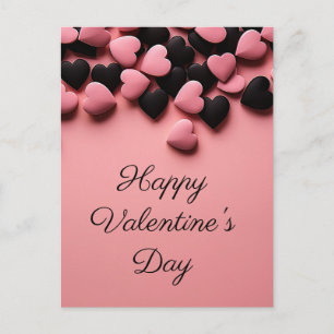 Carte Postale Coeurs noirs et roses sur terrain rose Saint Valen