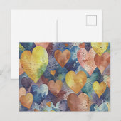 Carte Postale cœurs orange rose bleu jaune (Devant / Derrière)