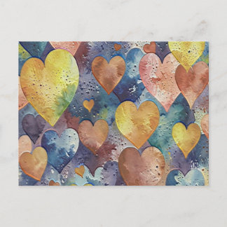Carte Postale cœurs orange rose bleu jaune