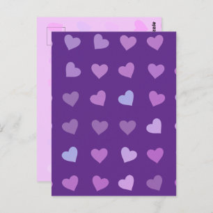 CARTE POSTALE COEURS PASTEL PURPLE