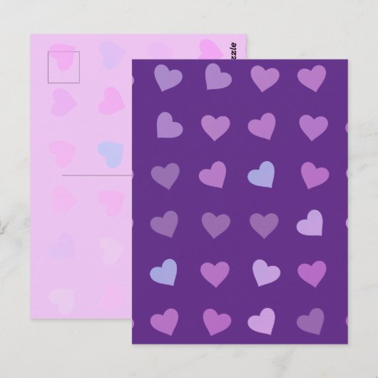 CARTE POSTALE COEURS PASTEL PURPLE (Devant / Derrière)