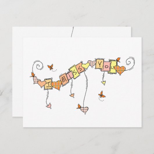 Carte Postale Coeurs Plaid et papillons Je vous manque Enseignan (Devant / Derrière)