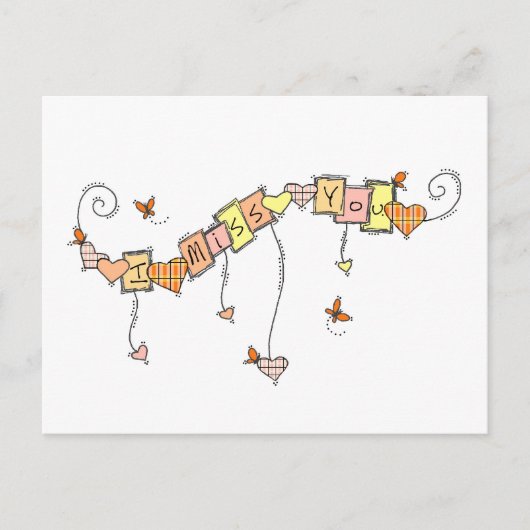 Carte Postale Coeurs Plaid et papillons Je vous manque Enseignan (Devant)