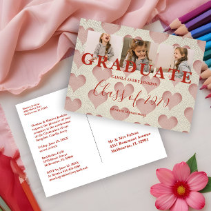 Carte Postale Coeurs Pré-K Graduation 3 Photos Textile Texture