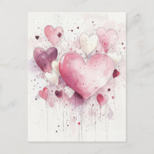 Carte Postale Coeurs roses et blancs Couper Valentine's Greeting