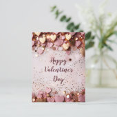Carte Postale Coeurs roses et dorés sur sol rose Saint Valentin (Debout devant)