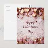 Carte Postale Coeurs roses et dorés sur sol rose Saint Valentin (Devant / Derrière)