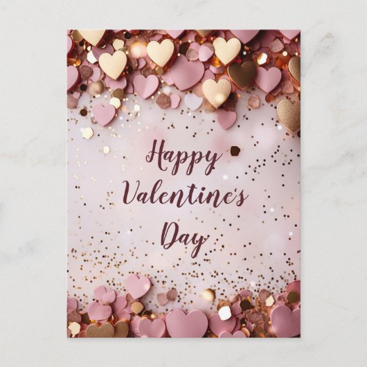 Carte Postale Coeurs roses et dorés sur sol rose Saint Valentin (Devant)