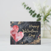 Carte Postale Coeurs roses et dorés sur terre sombre Valentine's (Debout devant)