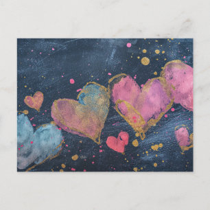 Carte Postale Coeurs roses et dorés sur terre sombre Valentine's