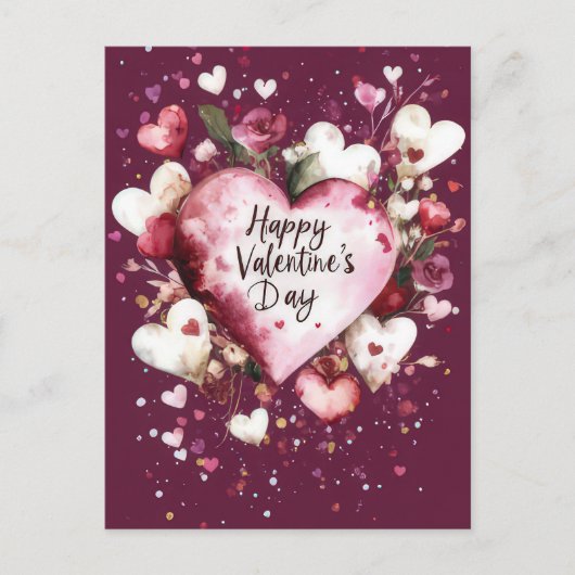 Carte Postale Coeurs roses foncé et salut rose Valentine (Devant)