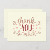 Carte Postale Coeurs roses mignons Merci tellement (Devant / Derrière)