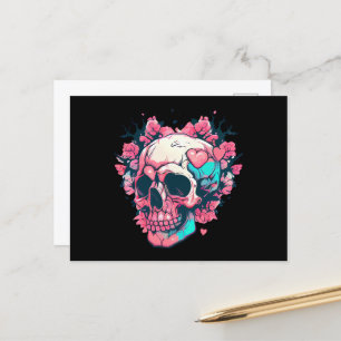 Carte Postale Coeurs roses rétro crâne