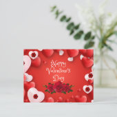 Carte Postale Coeurs rouges Heureuses Saintes-Valentin et Roses (Debout devant)